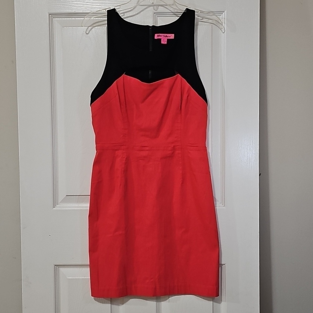 Betsey Johnson Pink Black Sleeveless Colorblock Cut Out Knee Length Dress Size 8